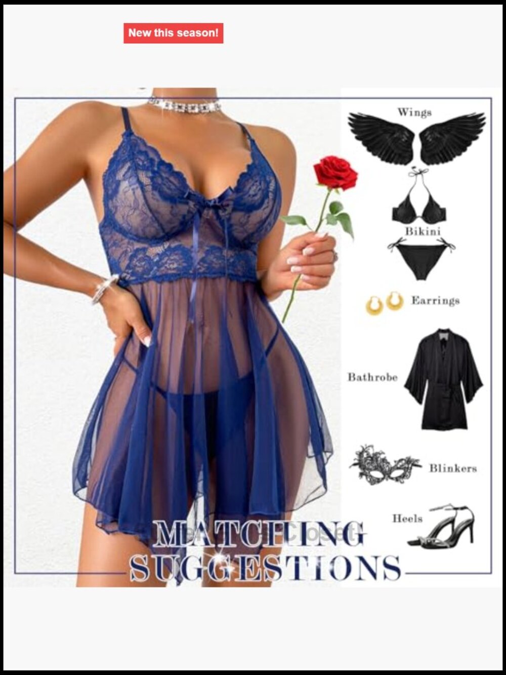Lace Babydoll Dress Pajama Set with Thong Deep V Neck - Picture 4 of 7
